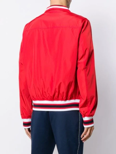 Shop Michael Kors Striped Trim Bomber Jacket In Red