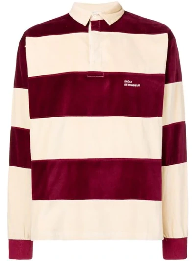 Shop Drôle De Monsieur Striped Velvet Polo Shirt - Red