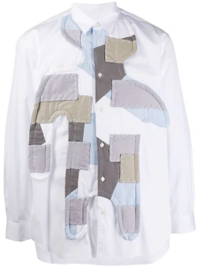 Comme Des Garçons Shirt Long-sleeved Patchwork Shirt In White