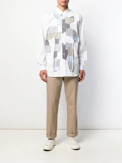 Comme Des Garçons Shirt Long-sleeved Patchwork Shirt In White