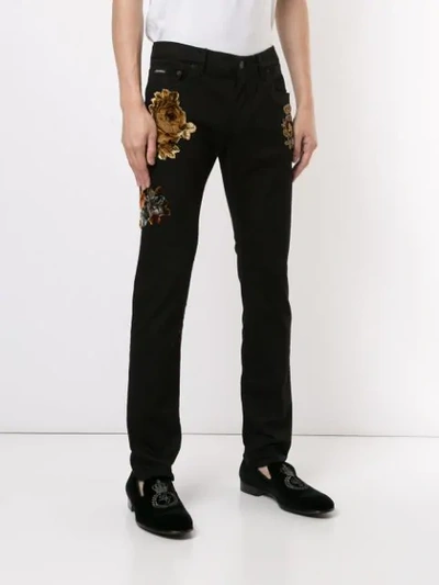 Shop Dolce & Gabbana Floral Flock Detail Skinny Trousers In Black