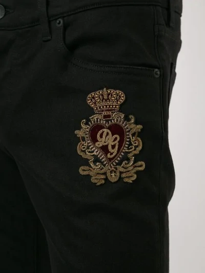 Shop Dolce & Gabbana Floral Flock Detail Skinny Trousers In Black
