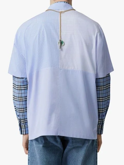 Shop Burberry Logo Graphic Patchwork Shirt In Blue