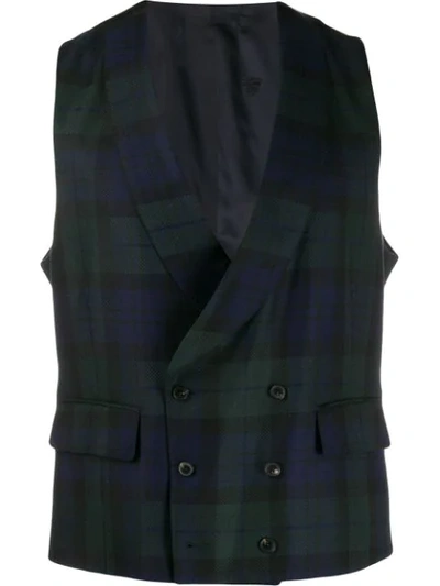 Shop Gabriele Pasini Double-breasted Tartan Waistcoat In Blue