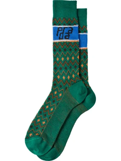 Shop Prada Jacquard Wool Socks In Green