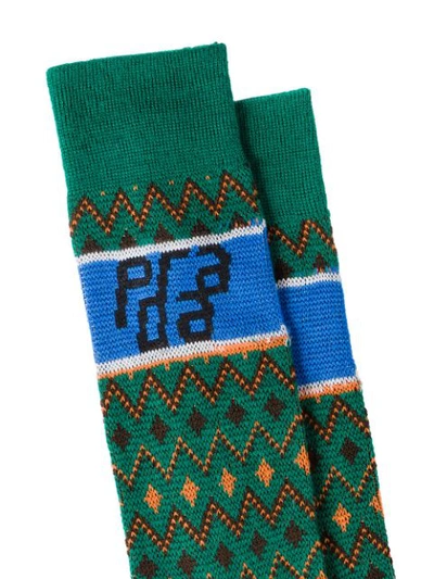 Shop Prada Jacquard Wool Socks In Green