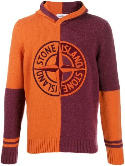 Shop Stone Island Embroidered Logo Hoodie In Orange