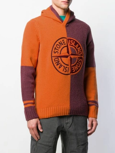 Shop Stone Island Embroidered Logo Hoodie In Orange