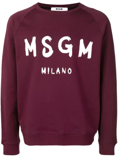 Shop Msgm Logo Print Sweatshirt In Purple