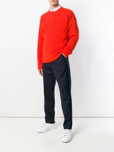 Shop Ami Alexandre Mattiussi Crew Neck Oversize Fit Double Face Rib Sweater In Red