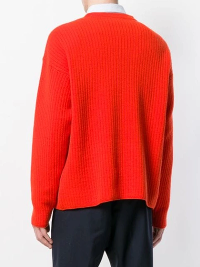 Shop Ami Alexandre Mattiussi Crew Neck Oversize Fit Double Face Rib Sweater In Red