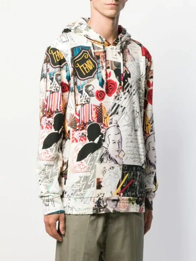 Shop Fendi Graphic Print Hoodie In White