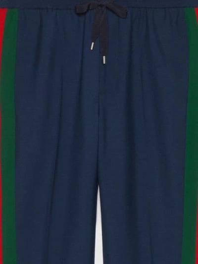 Shop Gucci Web Wool Mohair Blend Sweat Pants - Blue