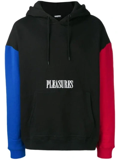 Shop Pleasures Logo Colour-block Hoodie In Black