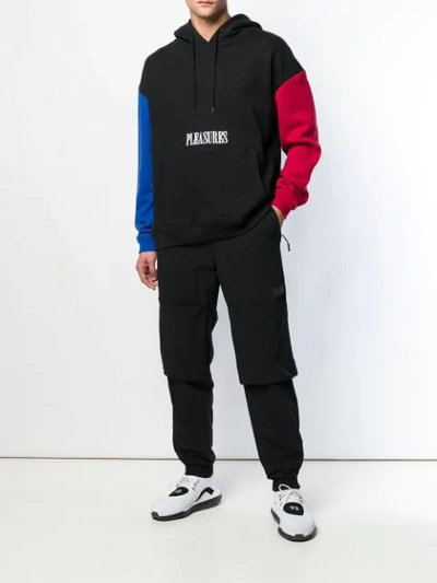 Shop Pleasures Logo Colour-block Hoodie In Black