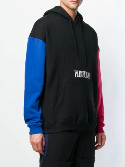 Shop Pleasures Logo Colour-block Hoodie In Black