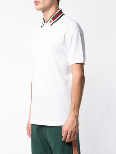 Shop Gucci Cotton Polo With Web And Feline Head In White