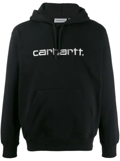 Shop Carhartt Logo Embroidered Hoodie In Black