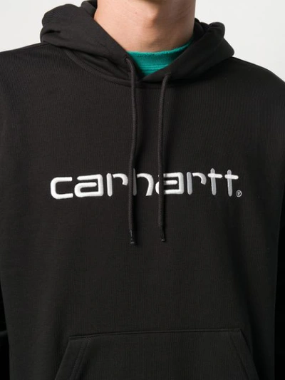 Shop Carhartt Logo Embroidered Hoodie In Black