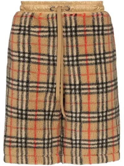 Shop Burberry Vintage Check Fleece Shorts In Brown