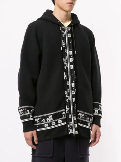 Shop Sacai Embroidered Zipped Hoodie In Black