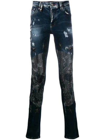 Shop Philipp Plein Super Straight Cut Jeans In Blue