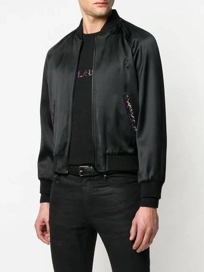 Shop Saint Laurent Officier Logo Embellished Bomber Jacket In Black