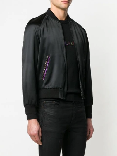 Shop Saint Laurent Officier Logo Embellished Bomber Jacket In Black