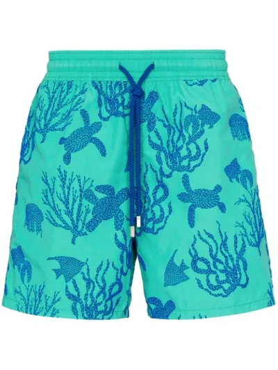 Shop Vilebrequin Moorea Coral Print Swim Shorts In Green