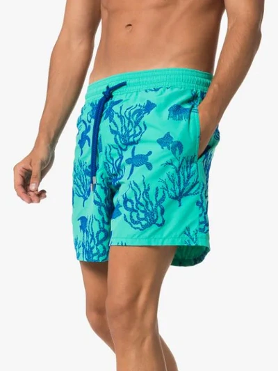 Shop Vilebrequin Moorea Coral Print Swim Shorts In Green