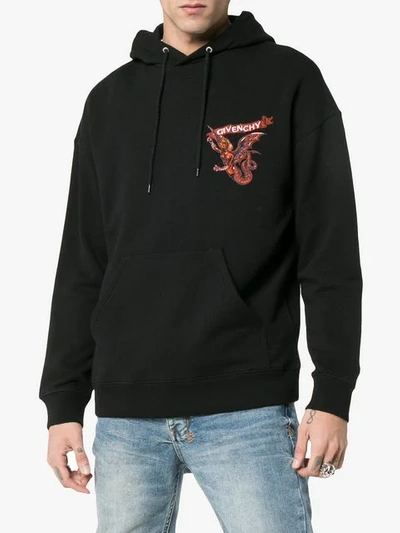 Shop Givenchy Embroidered Branding Hooded Jumper In Black
