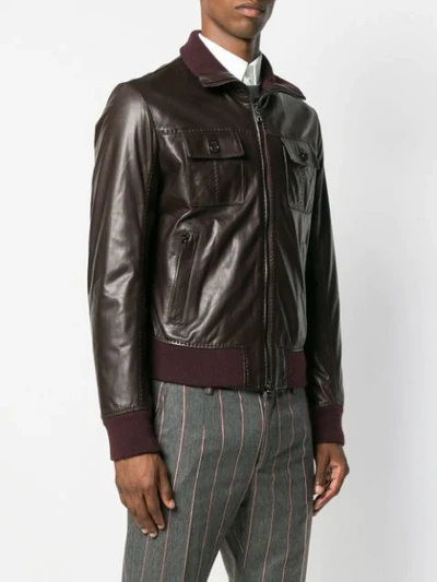 Shop Dolce & Gabbana Cutaway Collar Bomber Jacket In Brown