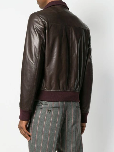 Shop Dolce & Gabbana Cutaway Collar Bomber Jacket In Brown