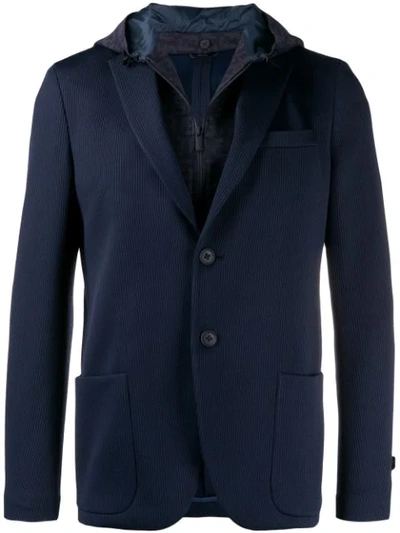 Shop Fendi Hooded Jersey Blazer In Blue