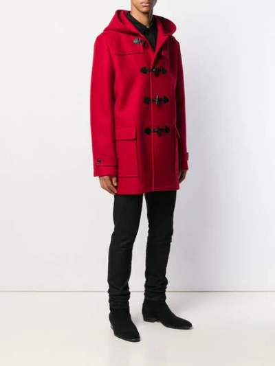 Shop Saint Laurent Hooded Duffle Coat In Red