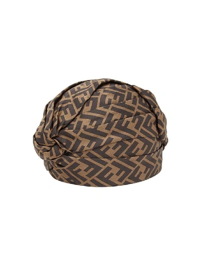 Shop Fendi Brown Women's Ff Motif Turban In Grey