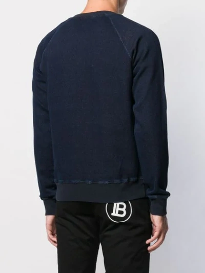 Shop Balmain Signature Logo Print Sweatshirt In Blue