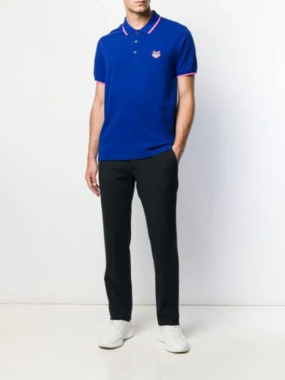 Shop Kenzo Tiger Embroidery Polo Shirt In Blue