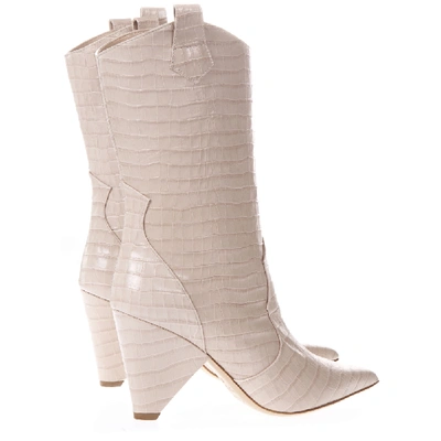 Shop Aldo Castagna Boot In Beige Cocodrile Effect Leather In Grey