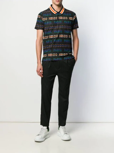 Shop Kenzo Gestricktes Jacquard-poloshirt In 99 Black