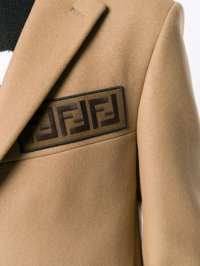 Shop Fendi Embellished Single Breasted Coat In Brown