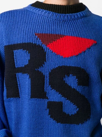 Shop Raf Simons Logo Embroidered Sweater In Blue