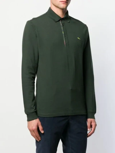 Shop Etro Long Sleeved Polo Shirt In Green