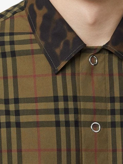 Shop Burberry Contrast Collar Vintage Check Cotton Shirt In Green