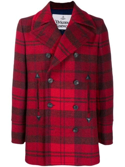 Shop Vivienne Westwood Double-breasted Tartan Coat In Red