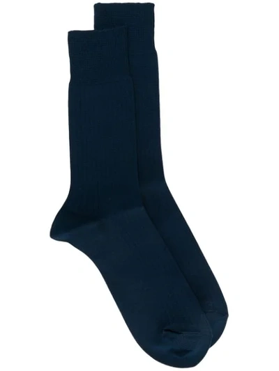 Shop Comme Des Garçons Homme Deux Ribbed Knit Socks In Blue