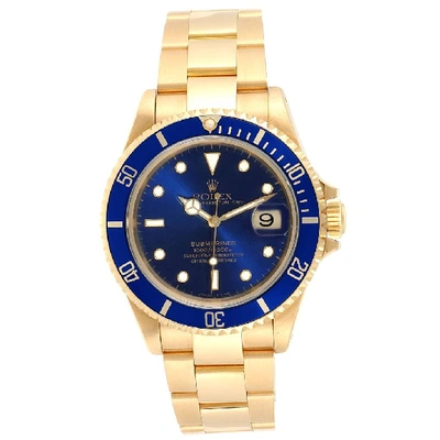 Shop Rolex Submariner 18k Yellow Gold Blue Dial 40mm Mens Watch 16618