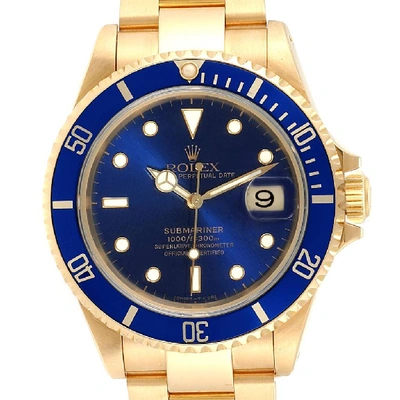 Shop Rolex Submariner 18k Yellow Gold Blue Dial 40mm Mens Watch 16618