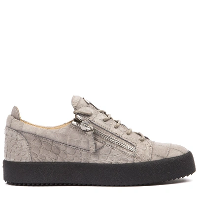 Shop Giuseppe Zanotti Low Top Beige Leather Sneaker In Grey