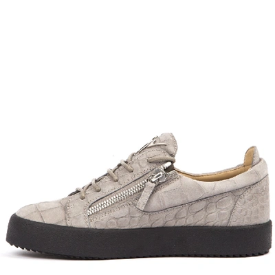 Shop Giuseppe Zanotti Low Top Beige Leather Sneaker In Grey